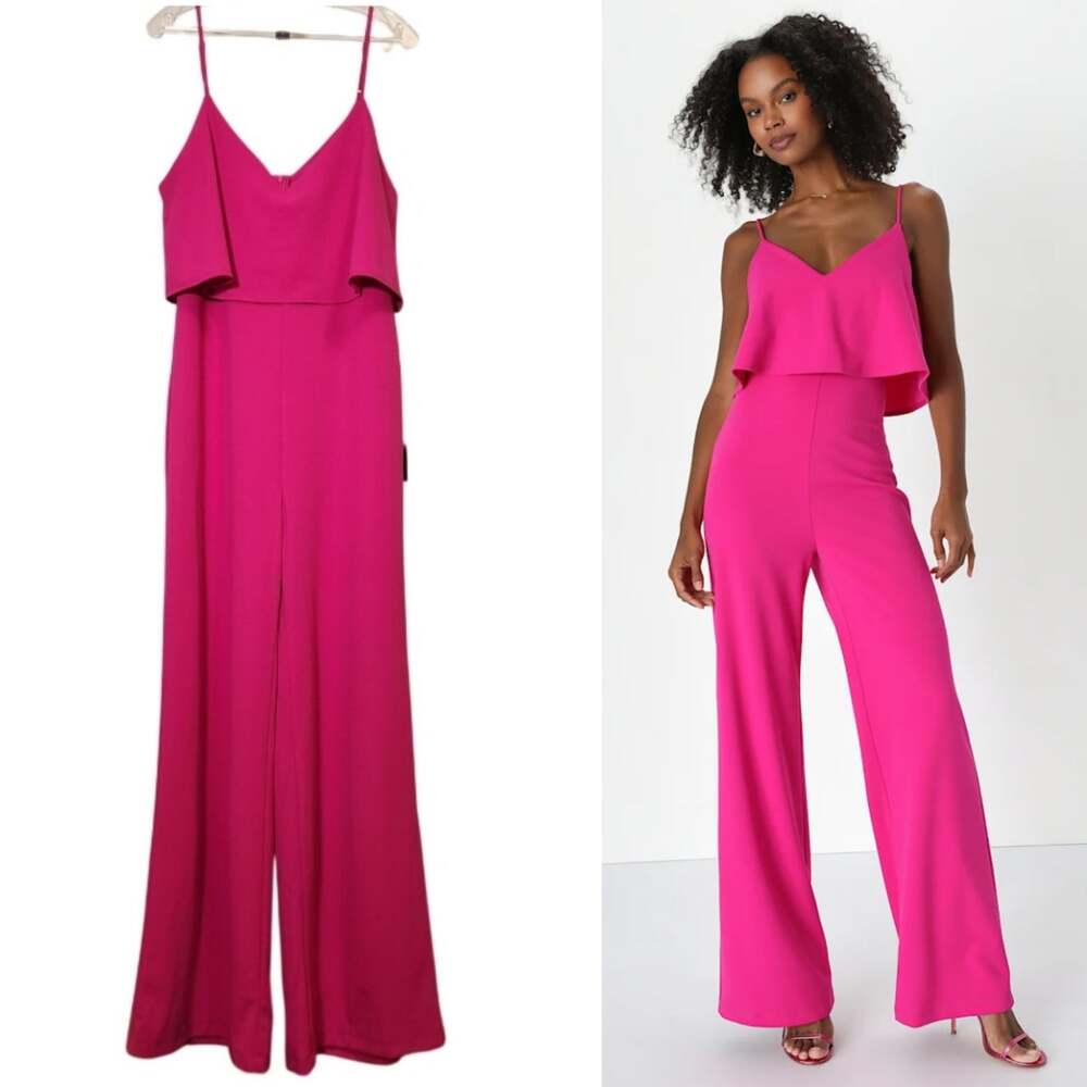 LULUS NWT Make It a Date Magenta Sleeveless Wide-Leg Jumpsuit, Size XL